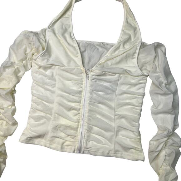 I.AM.GIA Diego Ruched Cold Shoulder Halter Mesh Top NEW White Womens L Large - Picture 7 of 10